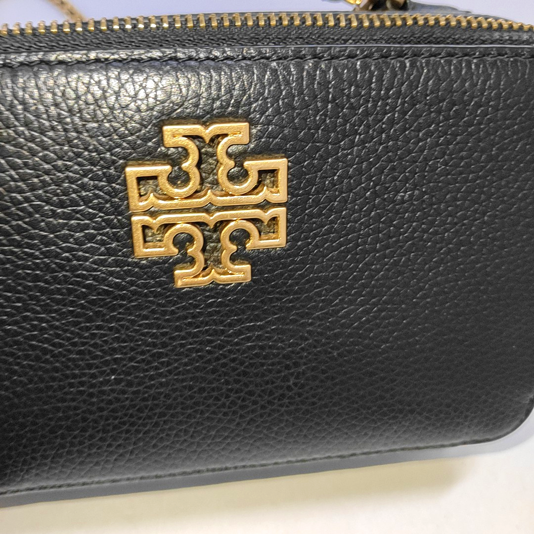 TORY BURCH Britten Black cowhide crossbody bag shoulder bag tote bag Golden hardware Removable shoulder strap-(SKU)-942990100