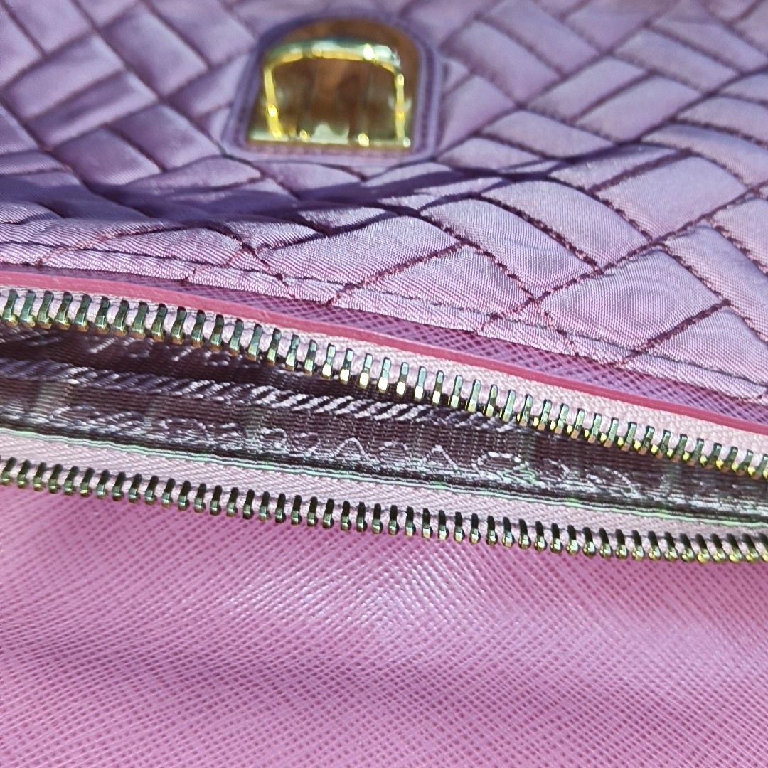 PRADA Pink Fabric Quilted Tassel Crossbody Bag Golden hardware-(SKU)-932708784