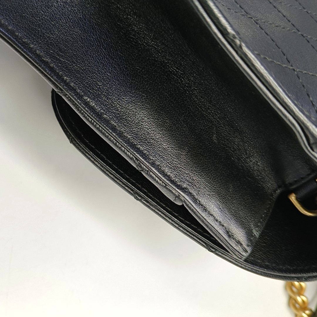 CHANEL FRONT CHAIN FLAP BAG Black Calfskin Quilted Shoulder Bag Gold Hardware 24K-(SKU)-961017689