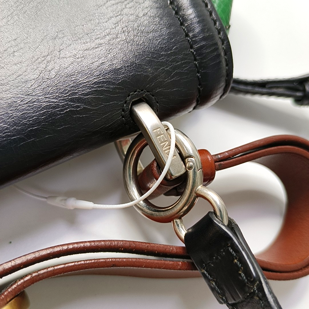 FENDI Black Calfskin Crossbody Bag Golden Silver Hardware Removable shoulder strap-(SKU)-947588628
