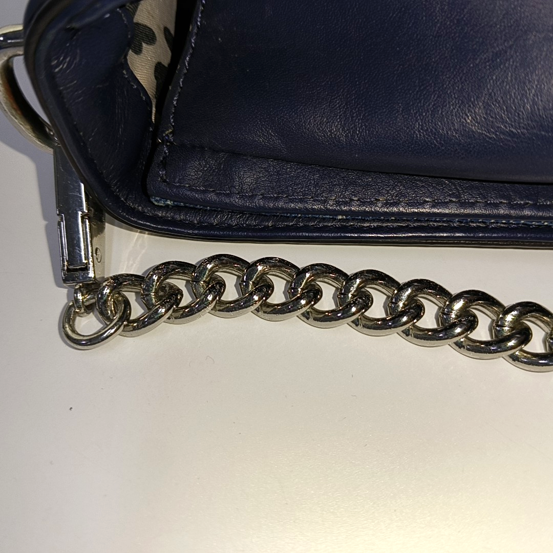 REBECCA MINKOFF Love Blue Leather Quilted Crossbody Shoulder Bag Silver Hardware Removable shoulder strap-(SKU)-935256758
