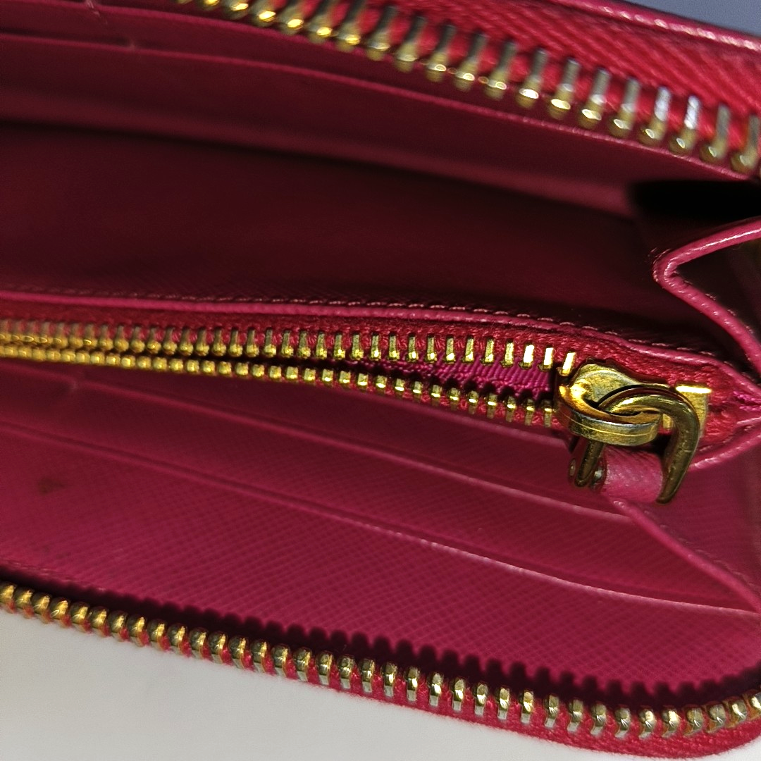 PRADA Fiocco Bow Red Leather Crosshatch Embossed Wallet Golden hardware-(SKU)-939810671