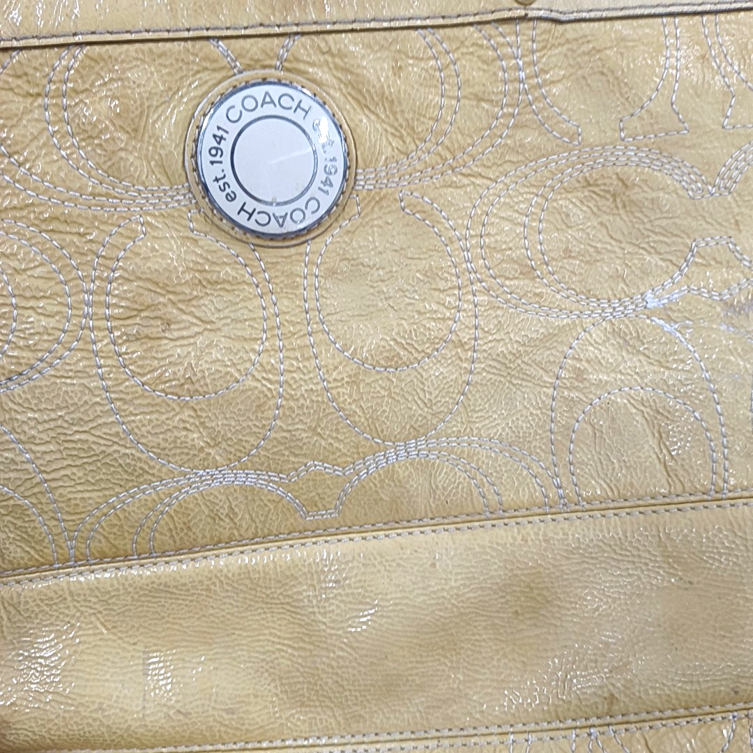 COACH Tote bag Yellow cowhide single shoulder bag Golden hardware-(SKU)-12975729