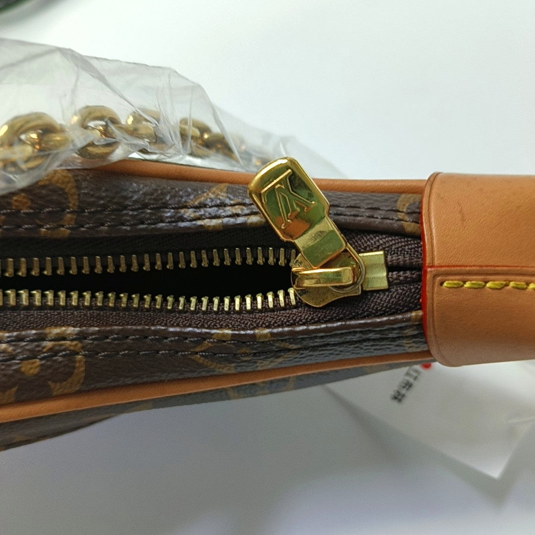 LOUIS VUITTON LOOP Brown Coated Canvas Monogram Pea Pod Bag with Shoulder Strap, Gold Hardware, 2 Removable Shoulder Straps-(SKU)-960936735