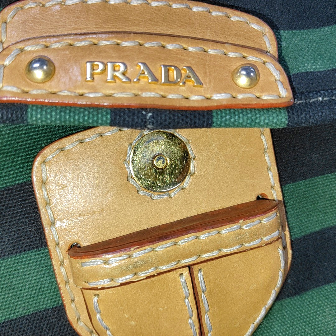 PRADA Green Canvas Stud Quilted Single Shoulder Bag Crossbody Golden hardware Removable shoulder strap-(SKU)-14183352