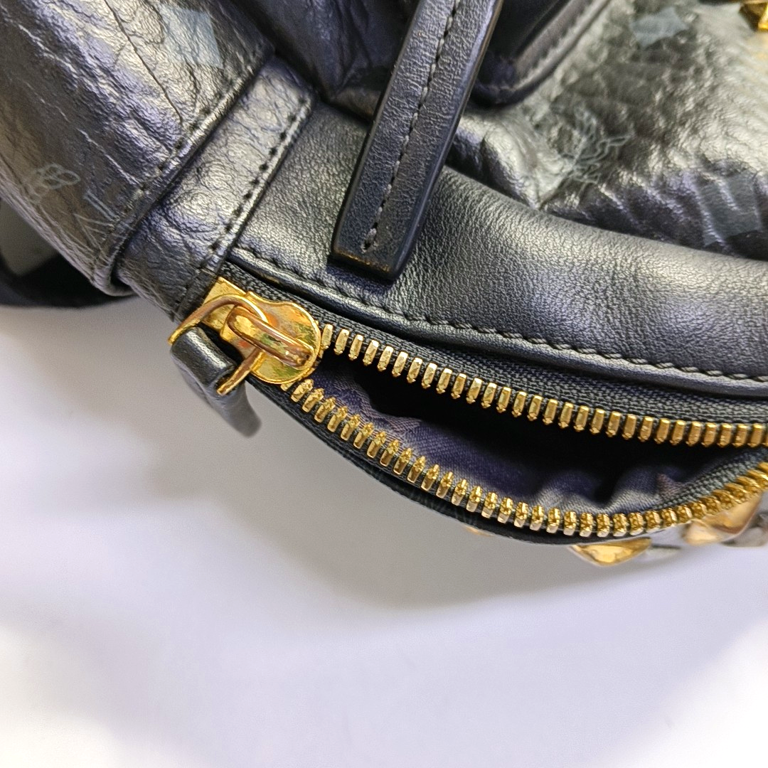 MCM STARK mini Black Coated Canvas Monogram Studs Backpack Golden hardware-(SKU)-940746737