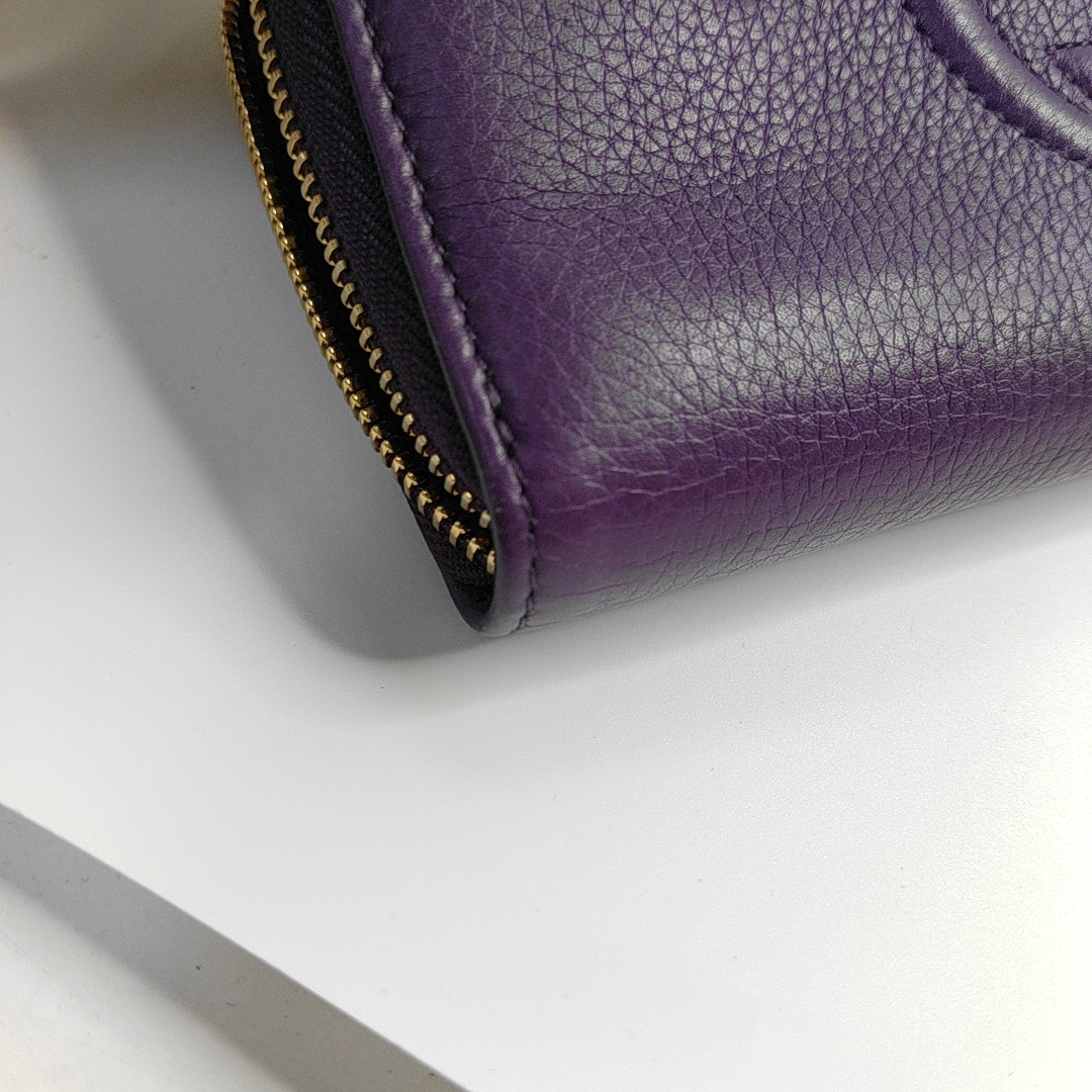 GUCCI Soho Purple Lamb Skin Fringe Wallet Golden hardware-(SKU)-960627155