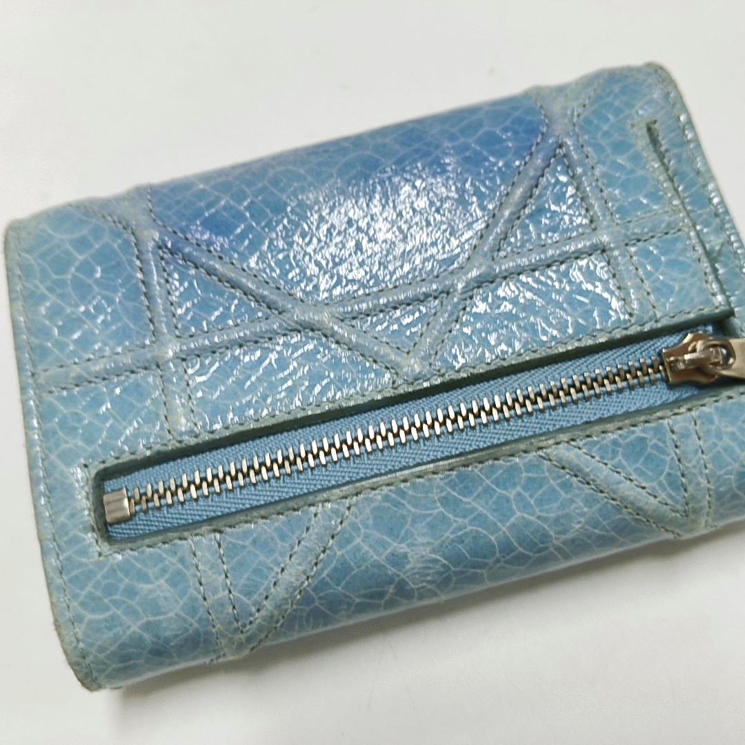 DIOR Diorama Blue Cowhide Herringbone Quilted Shield Bag Wallet Silver Hardware-(SKU)-958202487