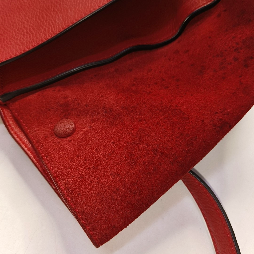 CELINE TRAPEZE Medium size Red Cowhide Swing Bag Single Shoulder Bag Handbag Golden hardware Removable shoulder strap-(SKU)-950729594