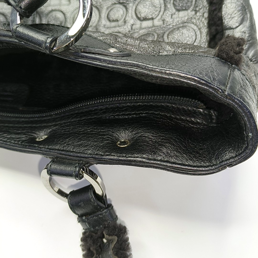 FERRAGAMO Marissa Dark Gray Fabric Textured Handbag Silver Hardware-(SKU)-928999227