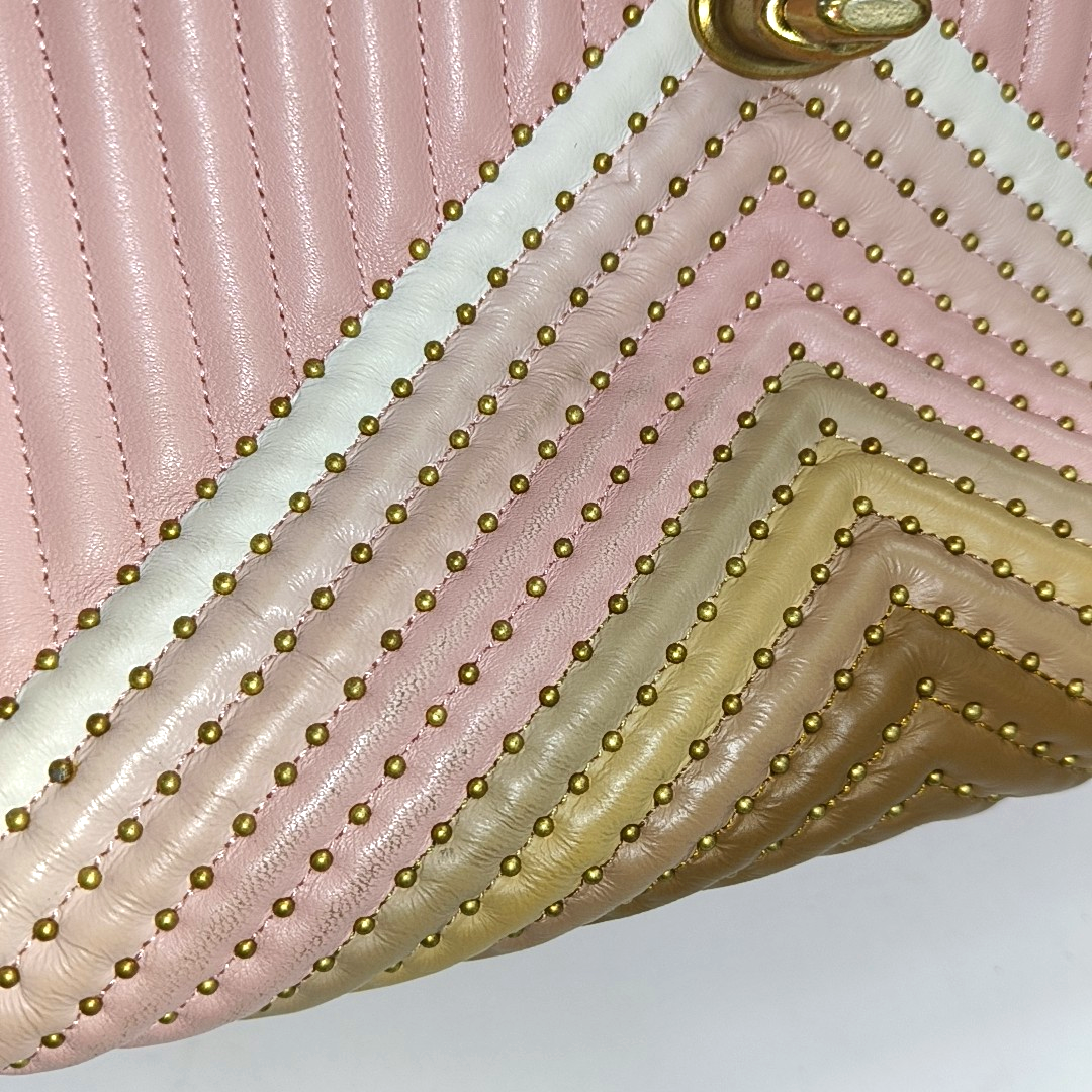 COACH PARKER 26 Pink Leather Stud Quilted Crossbody Shoulder Bag Golden hardware-(SKU)-929655469