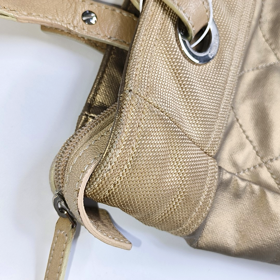 CHANEL Tote bag Champagne Coated Canvas Monogrammed Quilted Handbag Silver Hardware 11nan-(SKU)-948373759