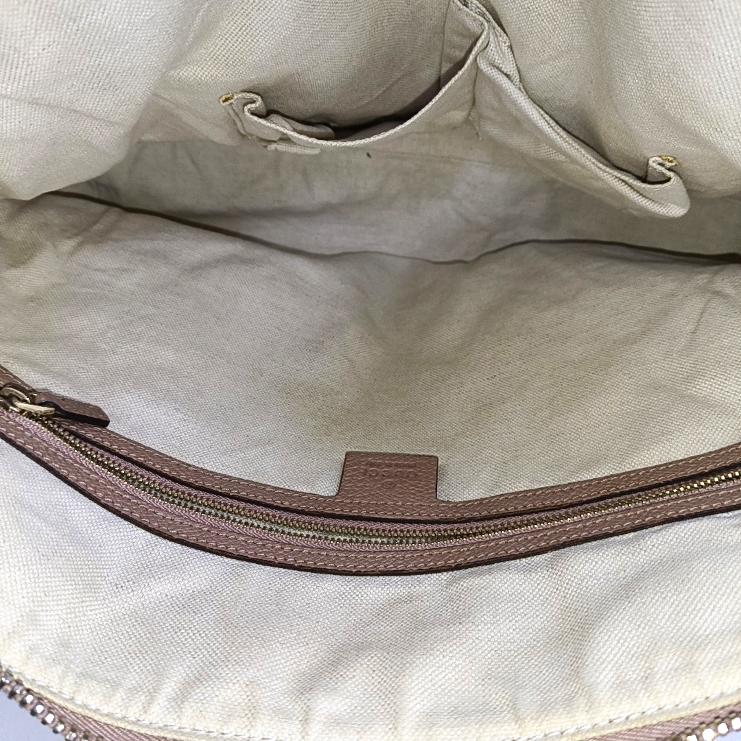 GUCCI Bree Khaki Canvas Monogram Tote Bag Single Shoulder Bag Golden hardware-(SKU)-959592766