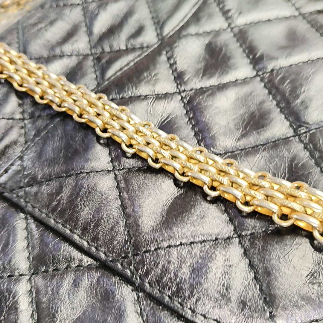 CHANEL 2.55 Black Calfskin Quilted Diamond Pattern Shoulder Bag Gold Hardware 12 Clasp-(SKU)-962208163