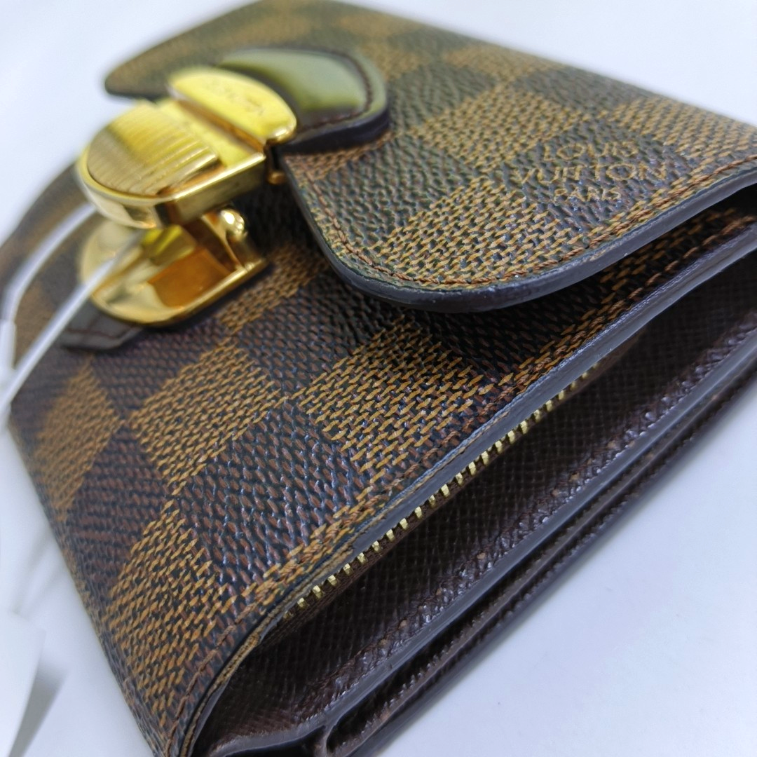 LOUIS VUITTON JOEY Brown Coated Canvas Checkered Wallet Golden hardware-(SKU)-959275247