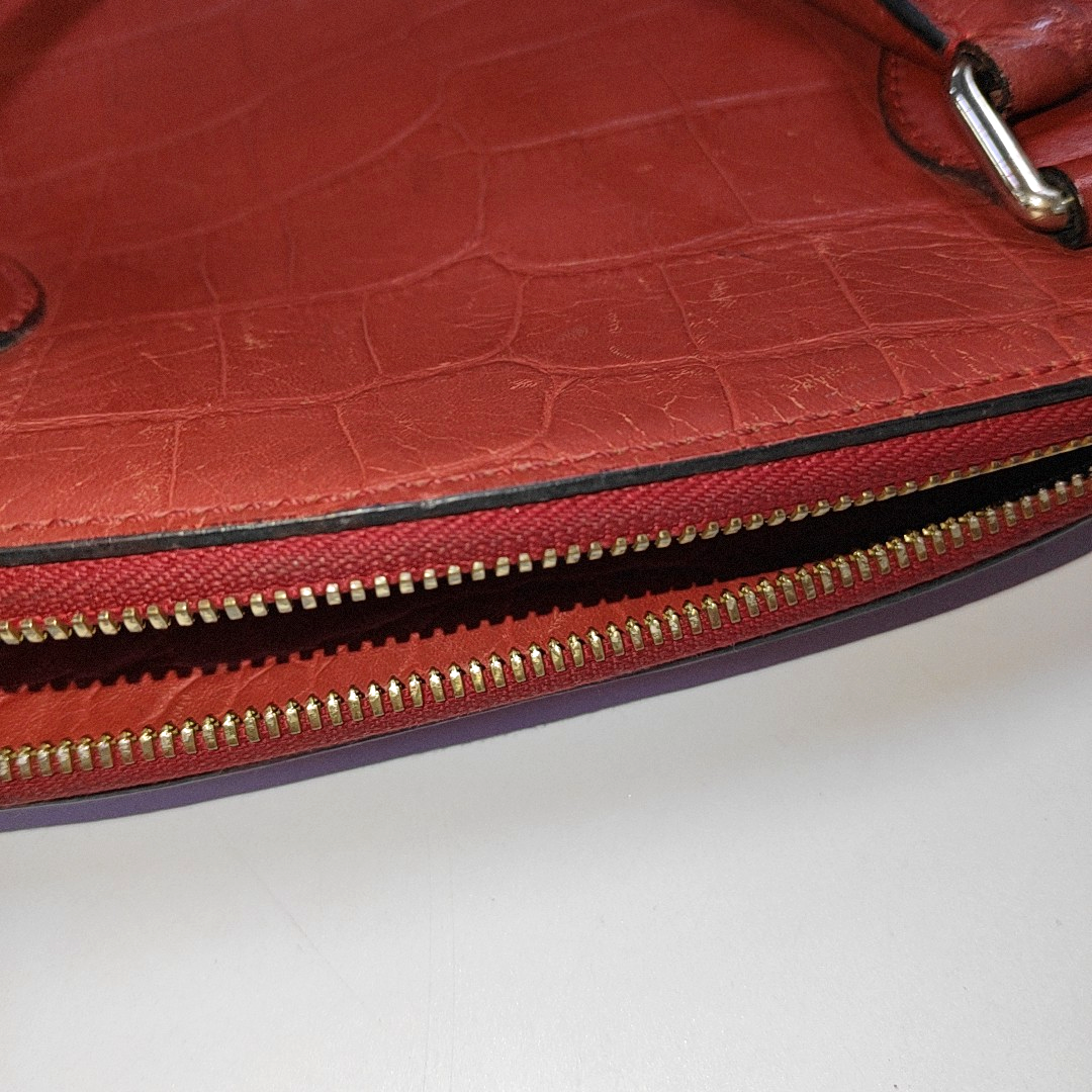 MCM Red Leather Textured Tote Bag Silver Hardware-(SKU)-933876328