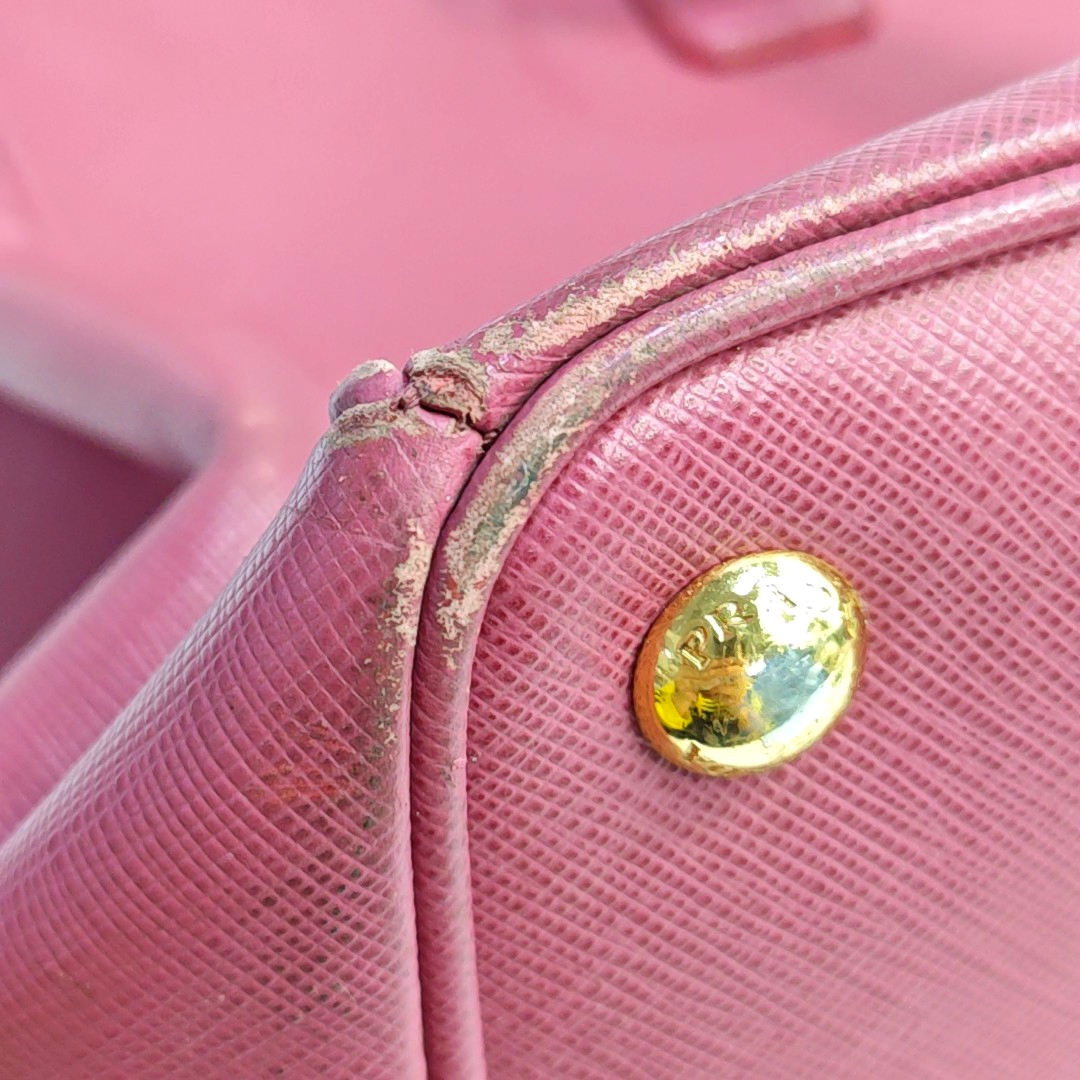 PRADA Galleria Extra Large Pink Cow Leather Logo Crosshatch Killer Bag Handbag Shoulder Bag Crossbody Golden hardware-(SKU)-946380877