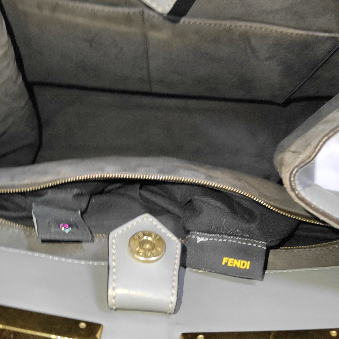 FENDI 3Jours Gray Leather Embossed Handbag Single Shoulder Bag Silver Hardware-(SKU)-14477953