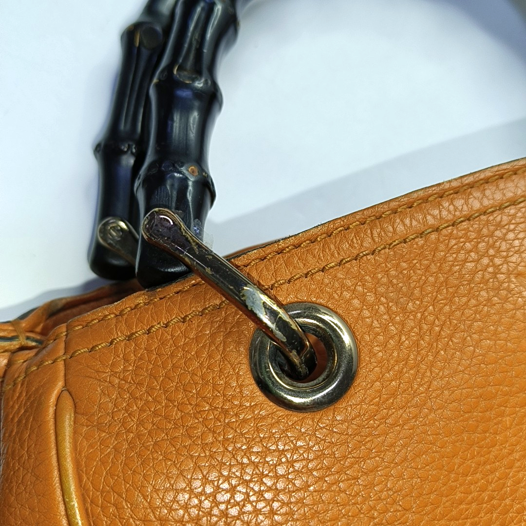 GUCCI Bamboo 1947 Ginger Yellow Calfskin Bamboo Handle Single Shoulder Bag Handbag Golden hardware Removable shoulder strap-(SKU)-956063224