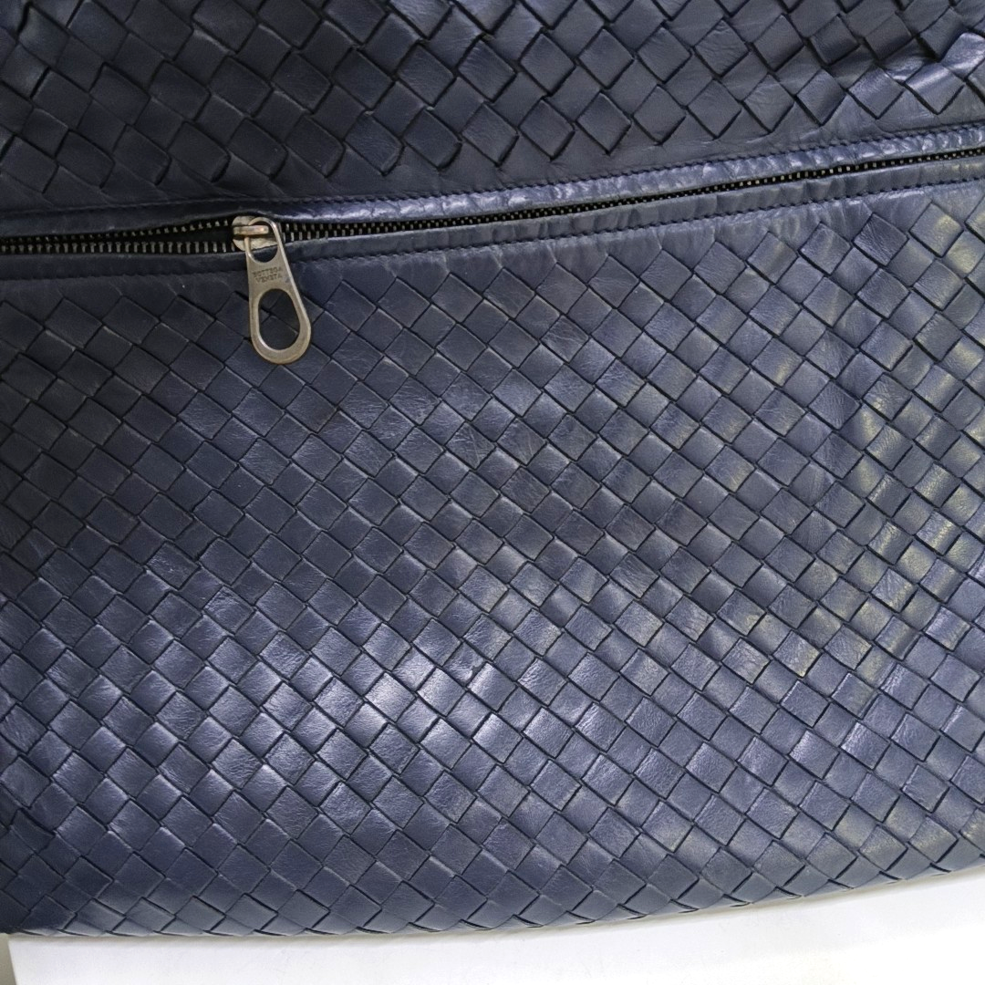 BOTTEGA VENETA Dark Blue Sheepskin Woven Single Shoulder Bag Handbag Ruthenium color hardware Removable shoulder strap-(SKU)-954022155