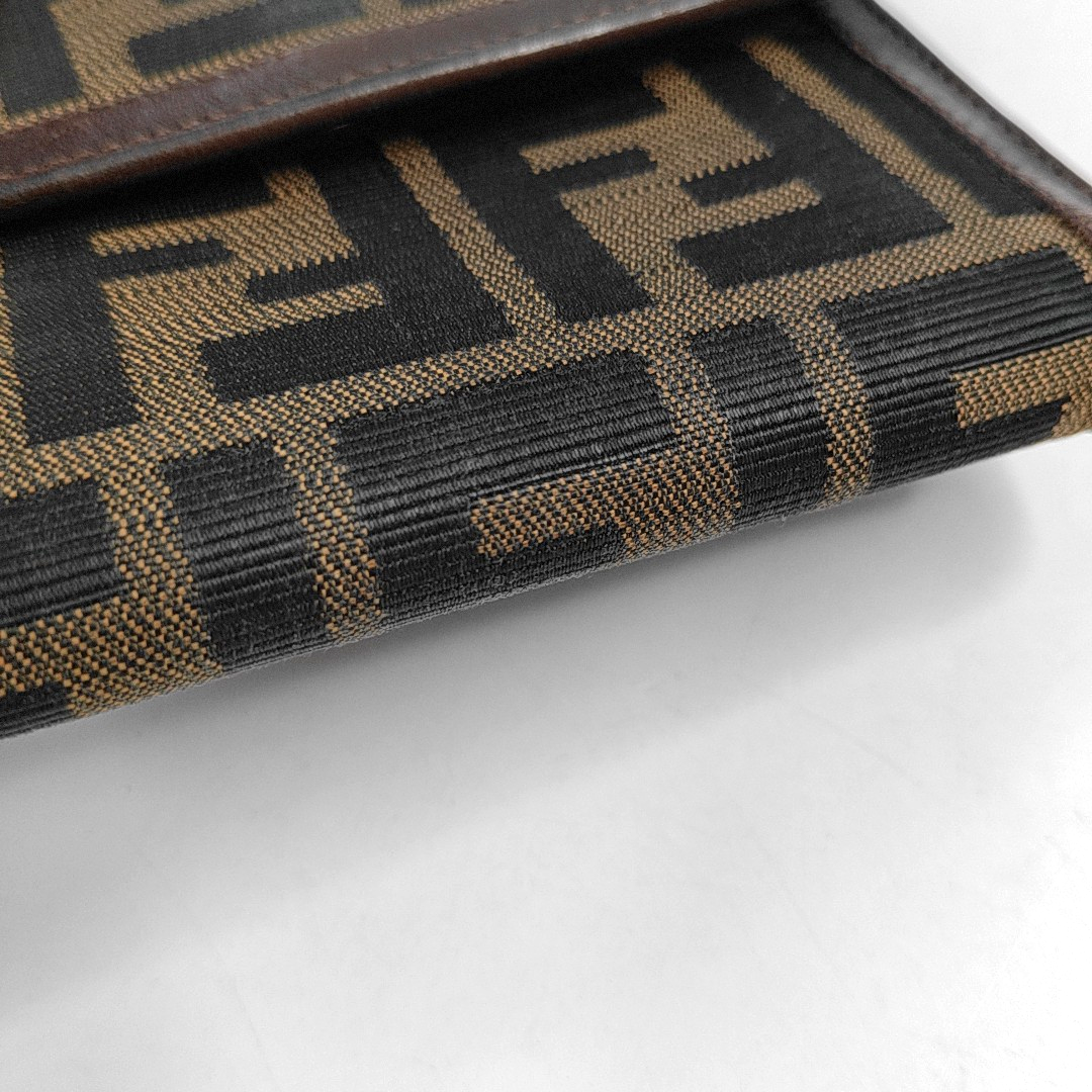 FENDI 棕色帆布双F钱包-(SKU)-960315050