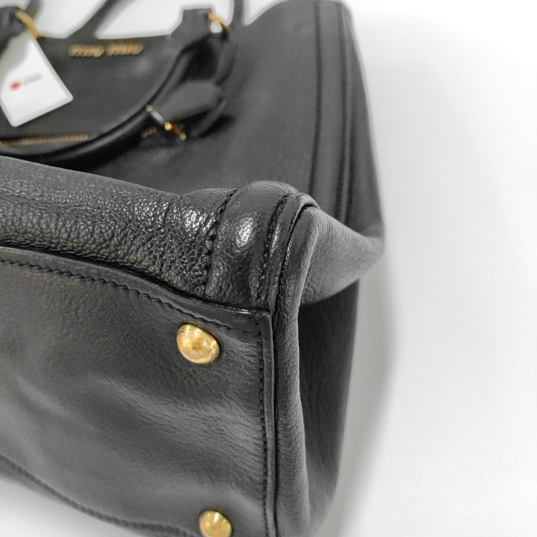 Miu Miu Tote bag Black Cowhide Textured Single Shoulder Bag Tote Golden hardware Removable shoulder strap-(SKU)-955830473