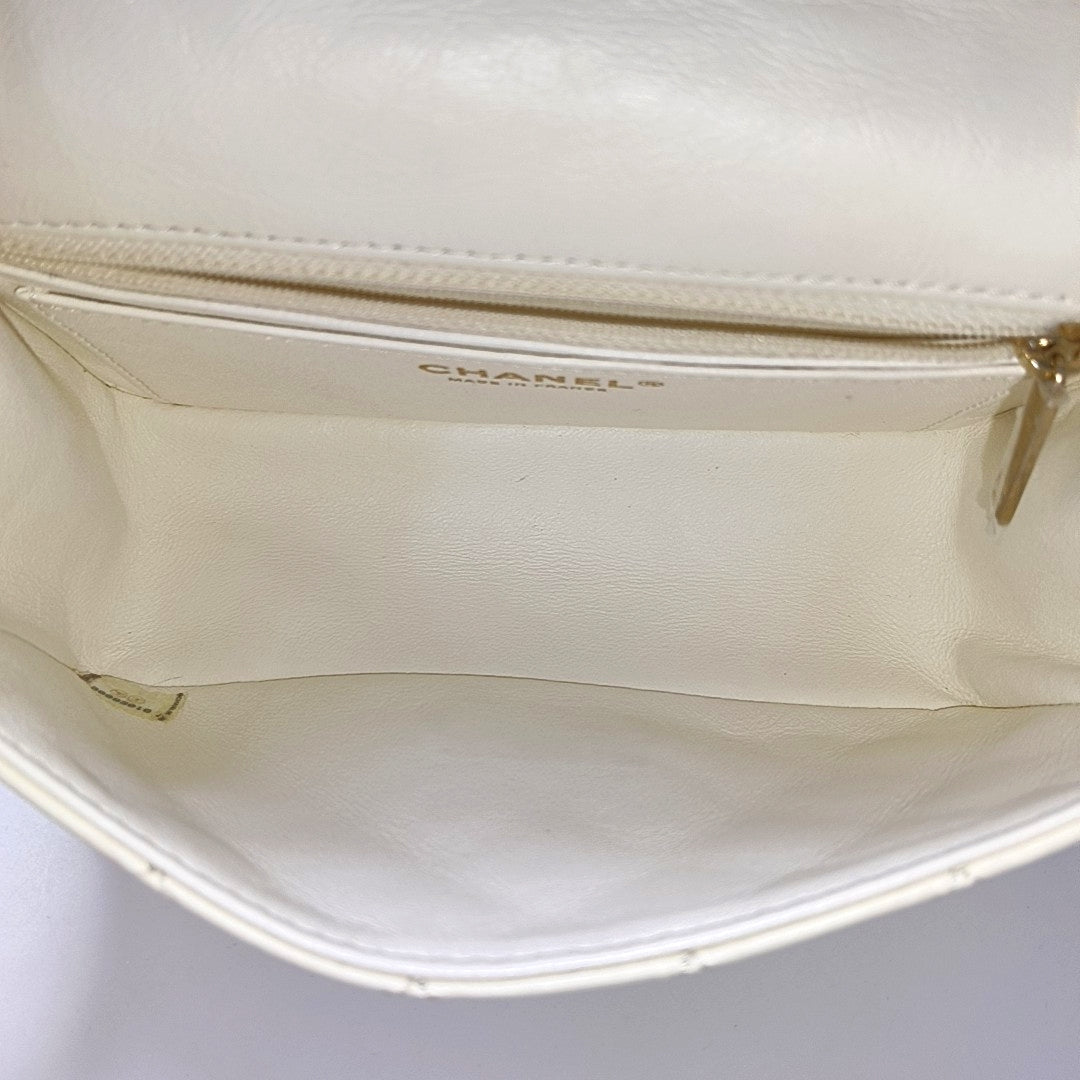 CHANEL 2.55 Mini White Calfskin Quilted Single Shoulder Bag Crossbody with Gold Hardware, 30 Clasp-(SKU)-967684071
