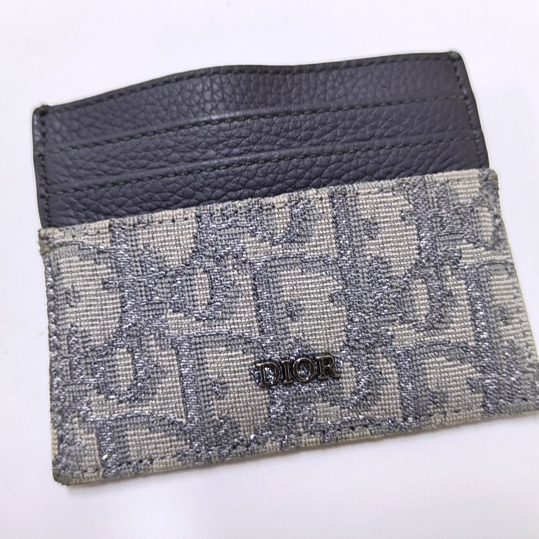 DIOR Grey Canvas Monogrammed Jacquard Card Case Ruthenium color hardware Complete Accessories-(SKU)-956051900