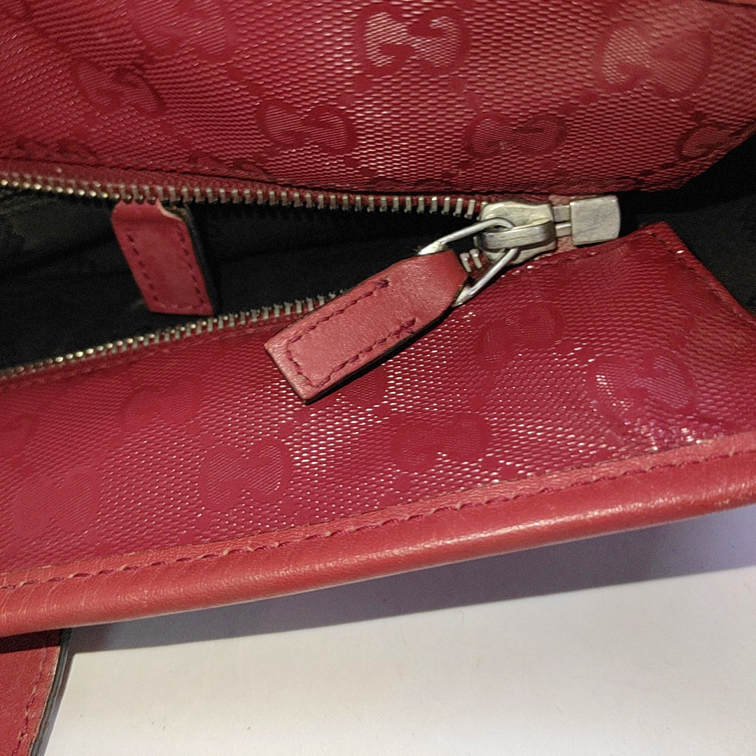 GUCCI GG Imprime Red Coated Canvas Monogrammed Single Shoulder Bag Silver Hardware-(SKU)-14506915