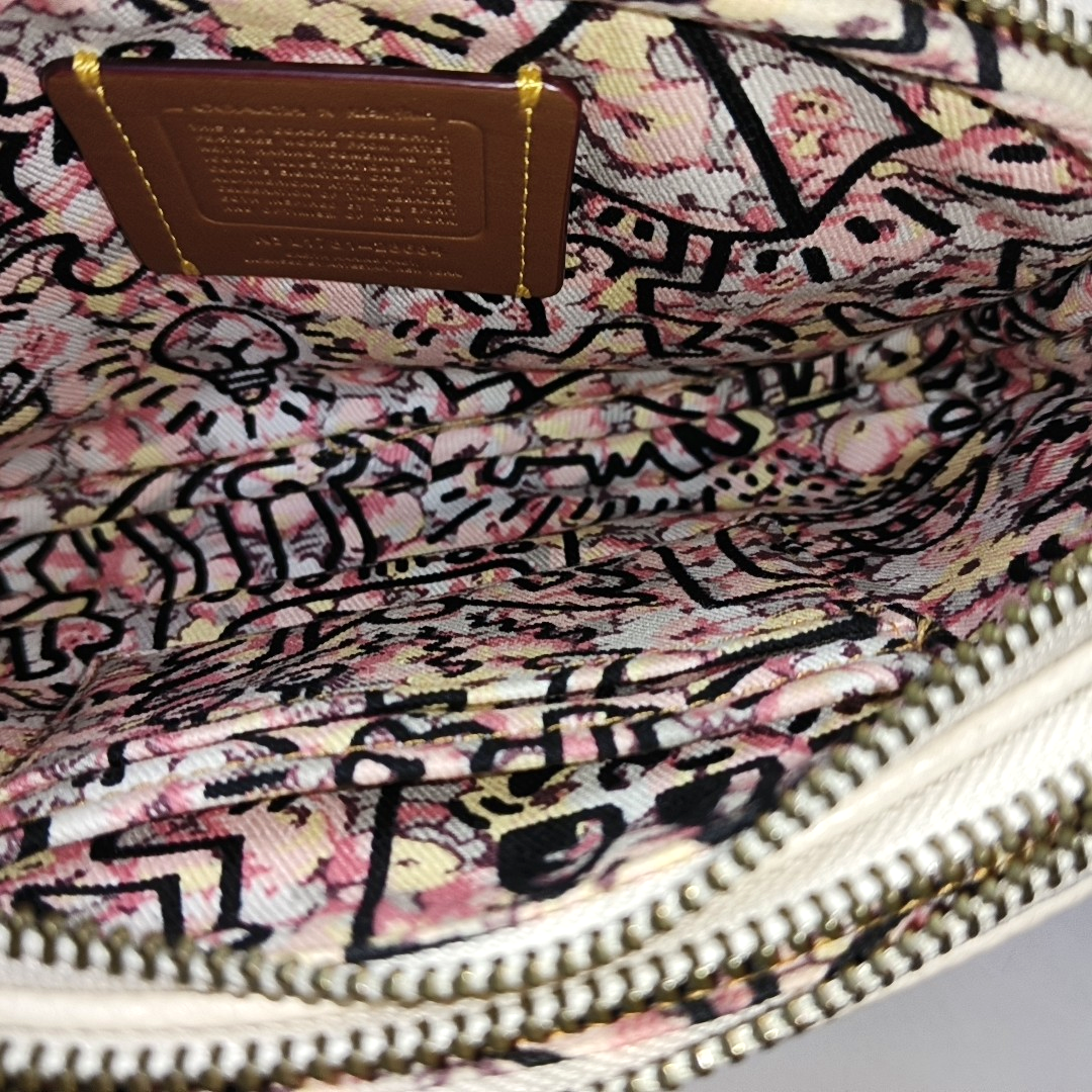 COACH SADIE White Leather Printed Single Shoulder Bag Crossbody Black hardware Removable shoulder strap-(SKU)-942923555