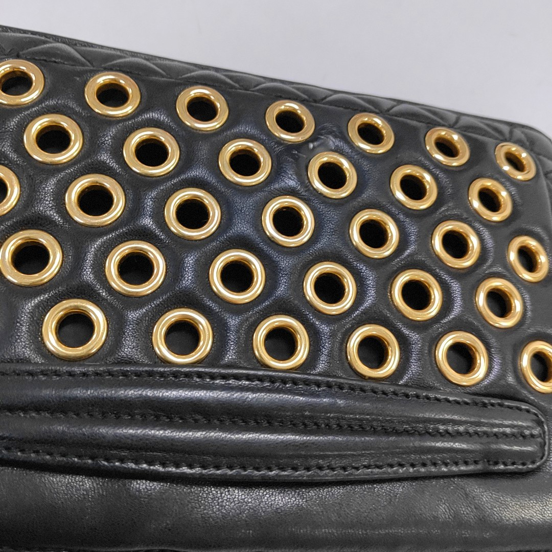 Miu Miu Black Sheepskin Quilted Studs Crossbody Shoulder Bag Clutch Golden hardware Removable shoulder strap-(SKU)-949793506