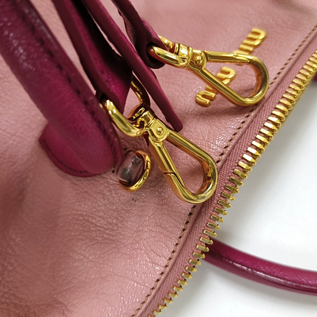 Miu Miu Pink Cowhide Crossbody Tote Bag Single Shoulder Golden hardware Removable shoulder strap-(SKU)-956651797