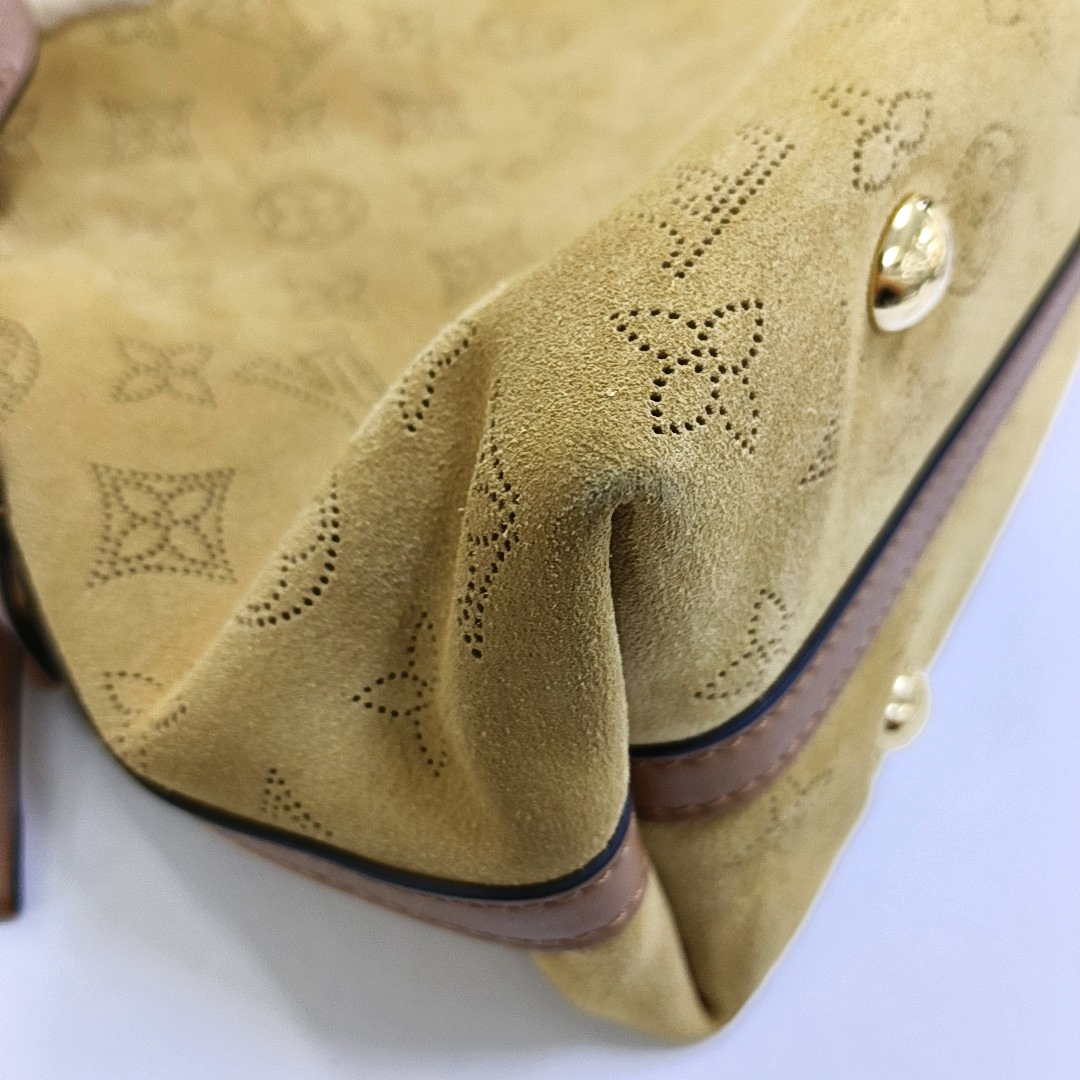 LOUIS VUITTON CARRYALL Small Khaki Suede Coated Canvas Monogram Single Shoulder Bag Tote Bag Golden Hardware Removable Shoulder Strap Accessories Included-(SKU)-959452825