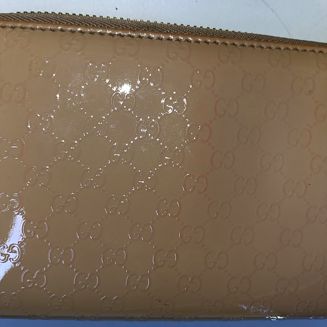GUCCI Microguccissima Nude Pink Patent Leather Monogrammed Quilted Wallet Golden hardware-(SKU)-937604188