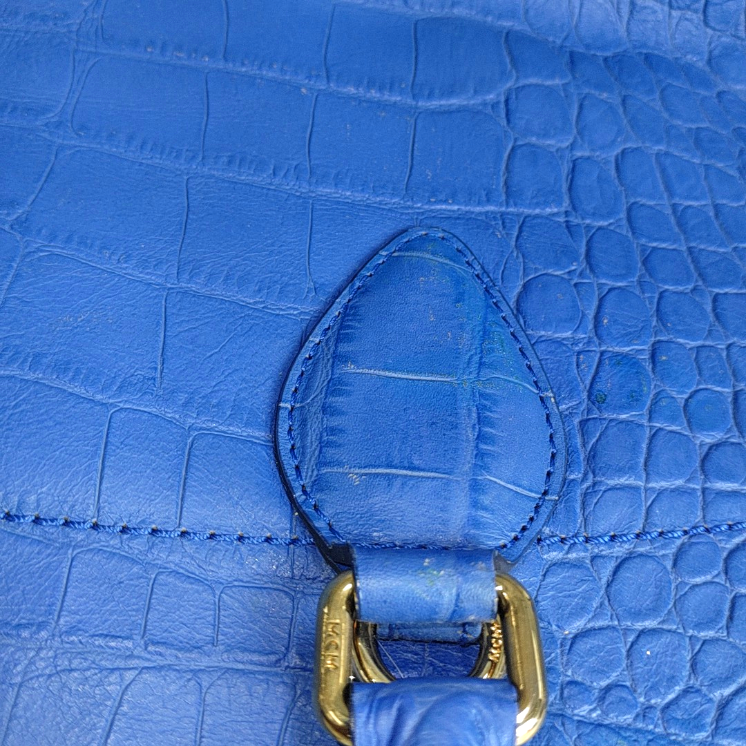 MCM NUOVO Blue Leather Crocodile Print Handbag Golden hardware-(SKU)-14502100