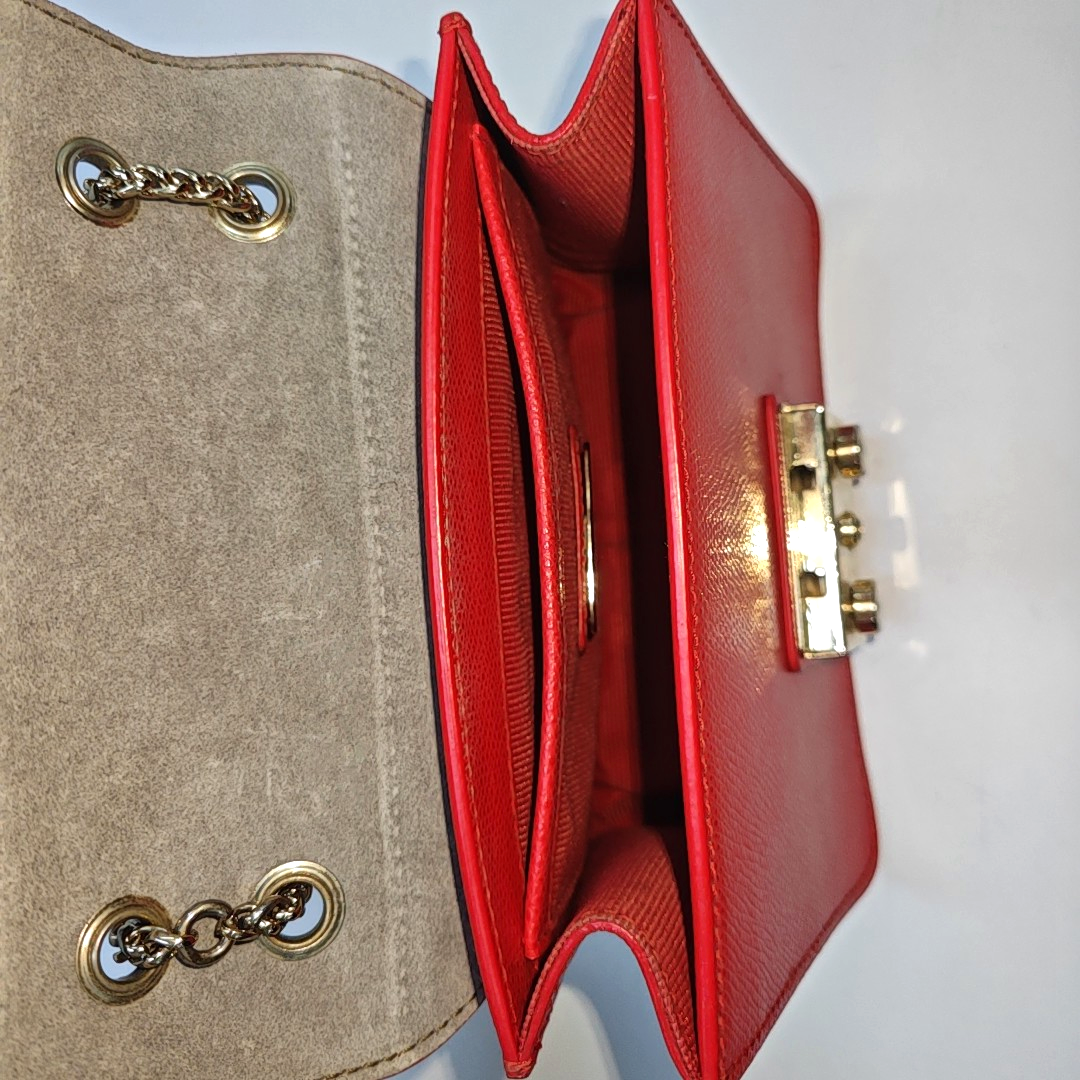 FURLA Red Leather Rivets Shoulder Bag Crossbody Bag Golden hardware-(SKU)-940159731