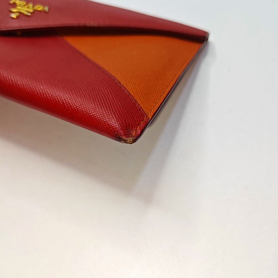 PRADA Red cowhide logo cross-grain wallet Golden hardware-(SKU)-936291107