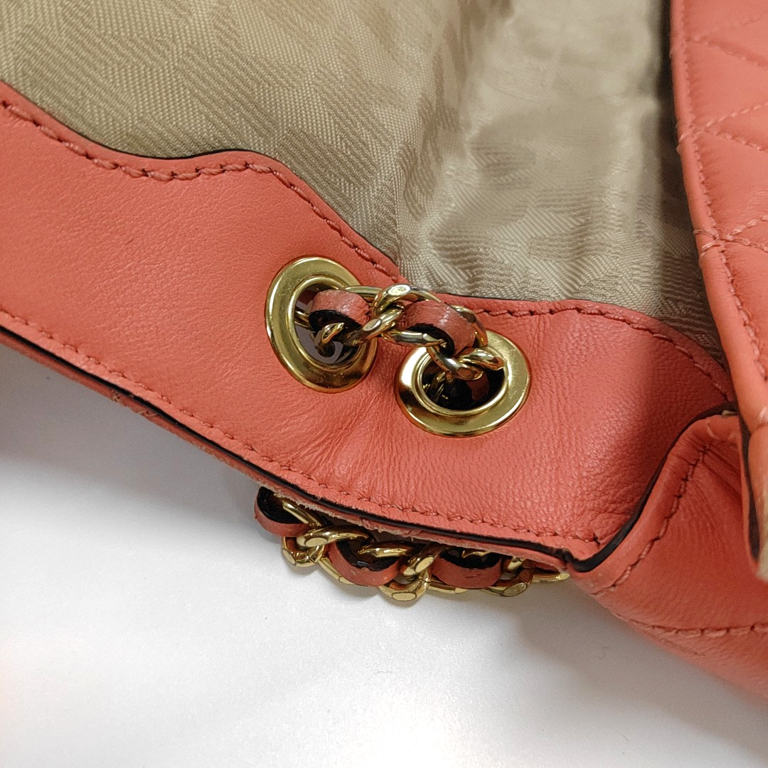 MICHAEL KORS Sloan Orange-pink cowhide quilted crossbody bag/shoulder bag/handbag Golden hardware-(SKU)-932342596