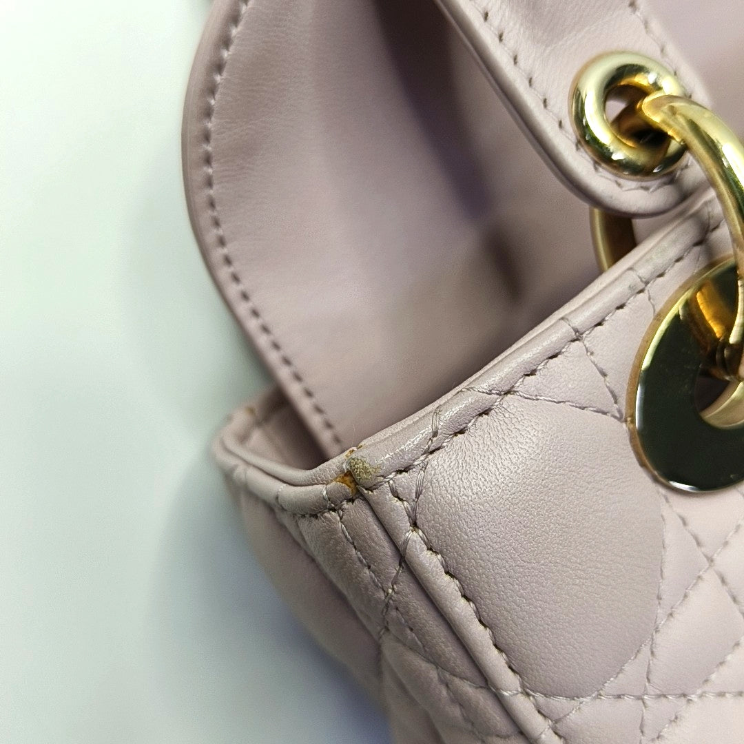 DIOR Lady Dior Small Pink Purple Lamb Skin Cannage 4-Compartment Shoulder Bag Crossbody Bag Gold Hardware Removable Strap-(SKU)-967754784