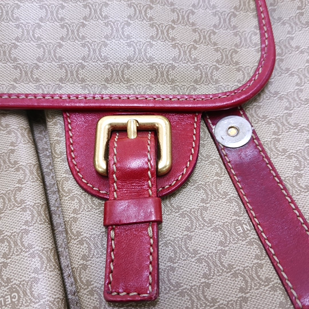 CELINE Khaki Coated Canvas Triumph Monogram Single Shoulder Bag Golden hardware-(SKU)-948124316