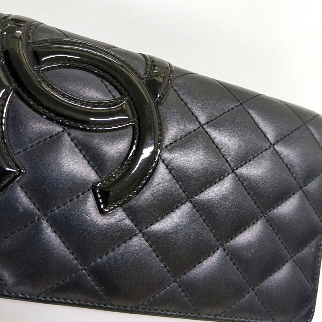 CHANEL CAMBON Black Cowhide Quilted Texture Wallet Silver Hardware 14nan-(SKU)-955276359