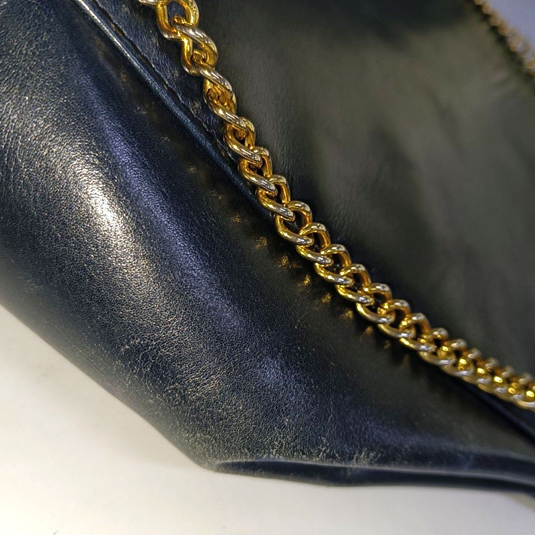 FERRAGAMO Dark Blue Cowhide Embossed Crossbody Bag Single Shoulder Bag Handbag Golden hardware-(SKU)-940146555