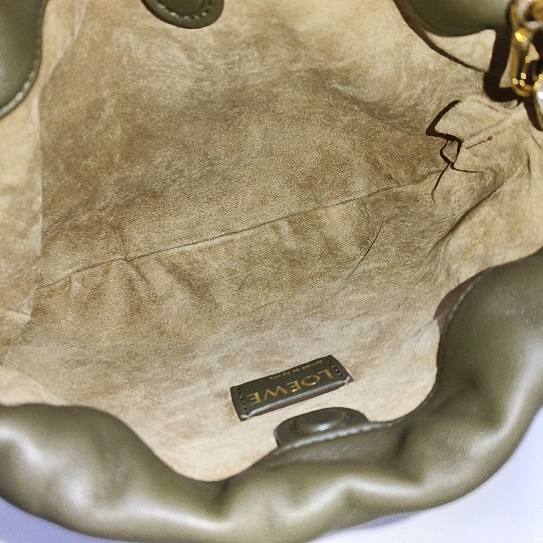 LOEWE Flamenco Green Lamb Skin Single Shoulder Bag Tote Bag Crossbody Bag Golden Hardware 2 Removable Straps-(SKU)-966786870