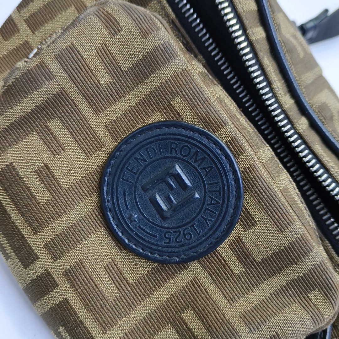 FENDI 棕色帆布双F腰包腰包/胸包 Silver Hardware-(SKU)-937615271