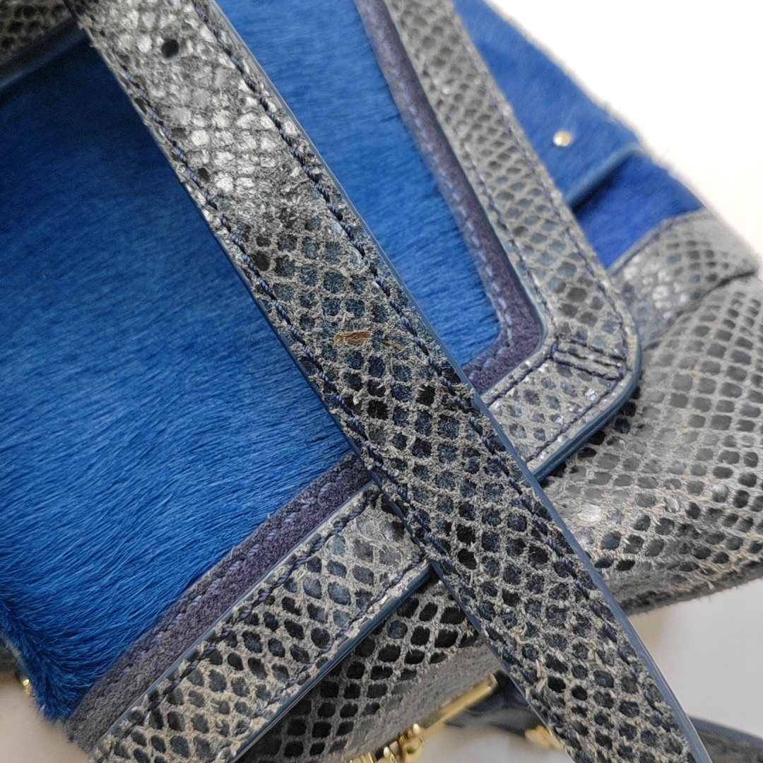 TORY BURCH 797 Blue cowhide snake-pattern crossbody bag/shoulder bag/handbag Golden hardware shoulder straps-(SKU)-942640908
