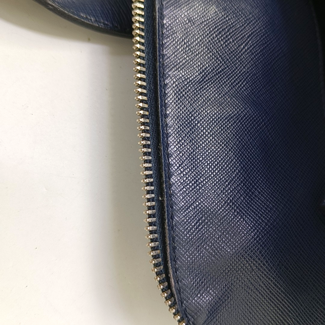 PRADA Dark Blue Leather Handbag Silver Hardware-(SKU)-954413734