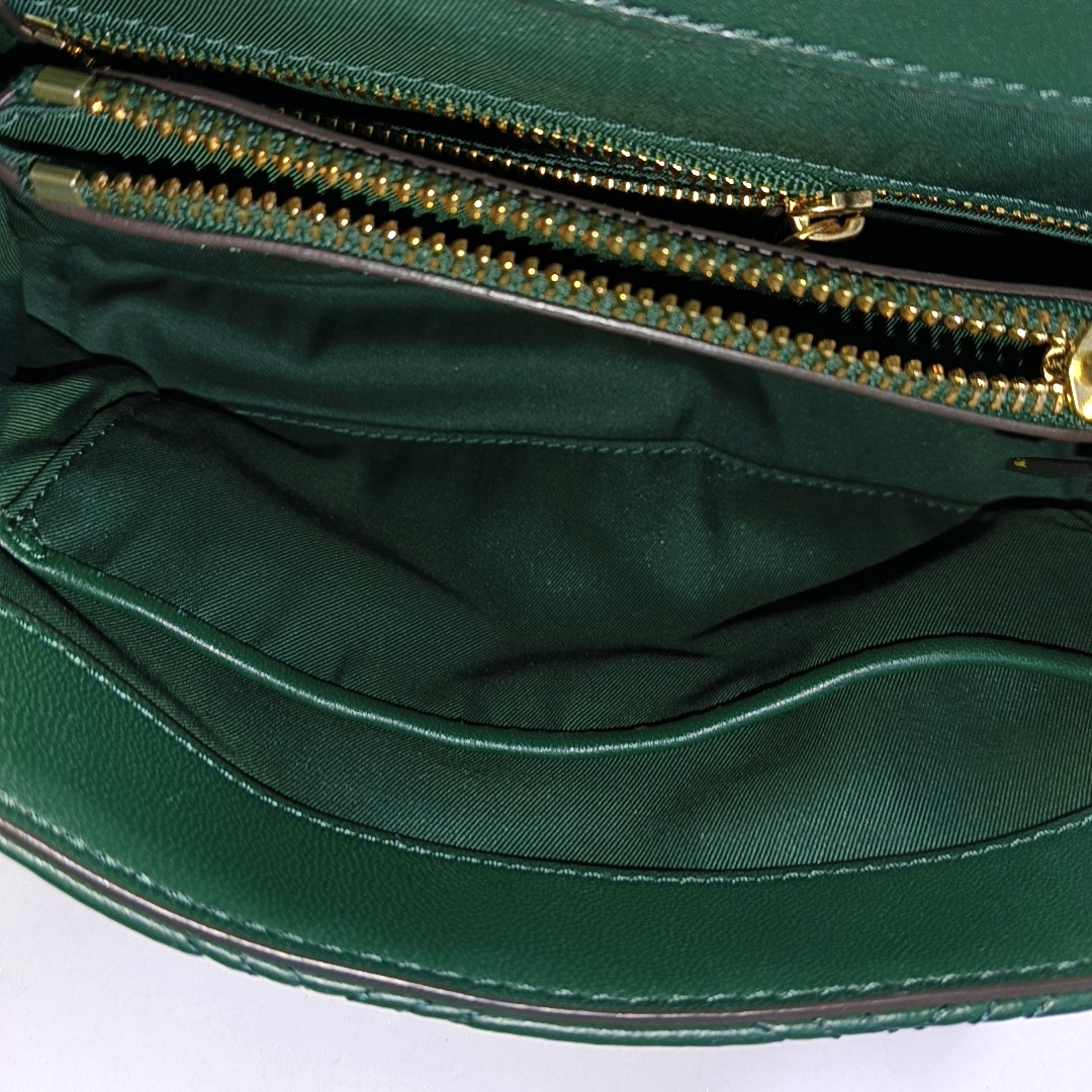 TORY BURCH Fleming Small size Dark Green Calfskin Quilted Crossbody Bag Single Shoulder Bag Golden hardware-(SKU)-942679197