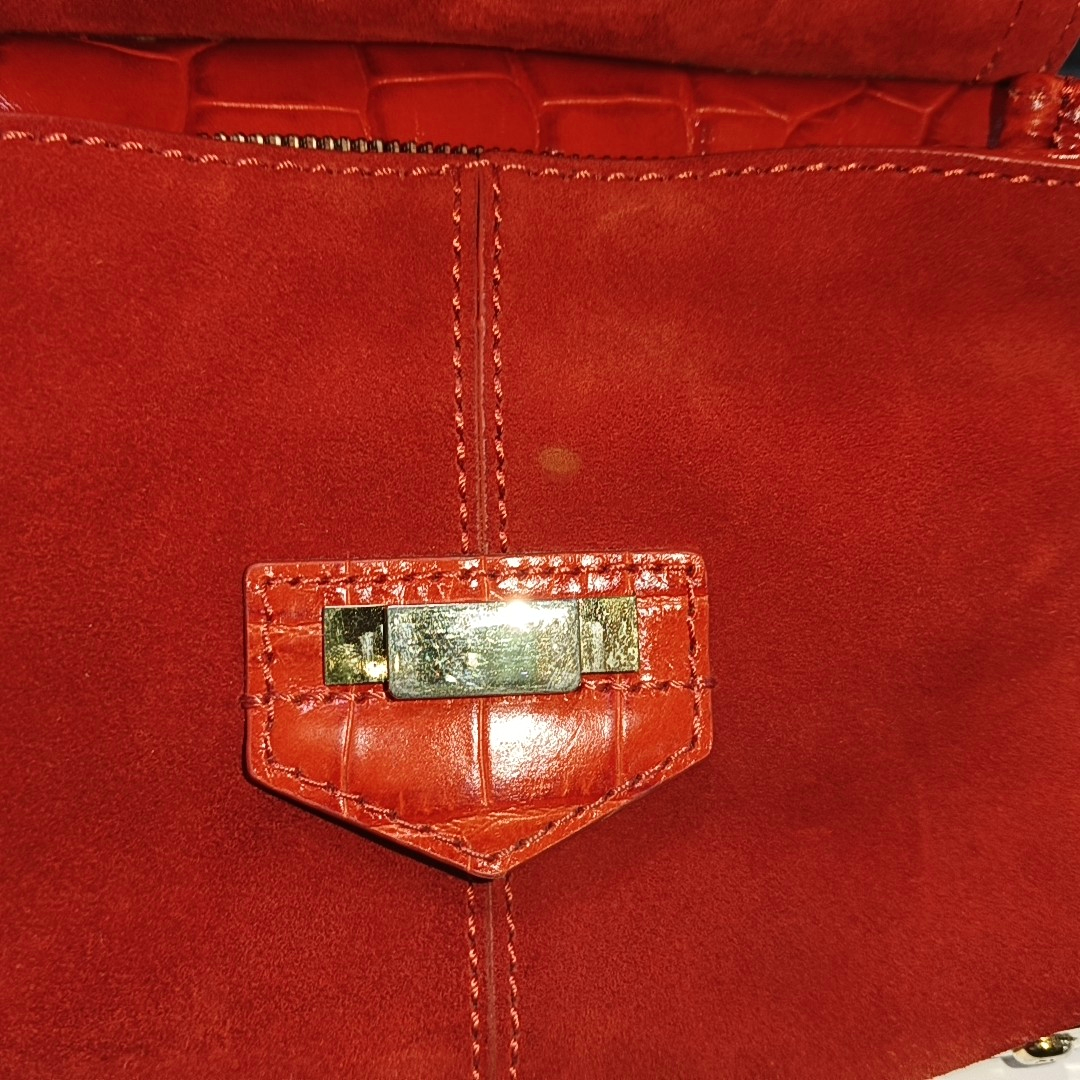 Alexander Wang Marion Orange-red suede rivet crocodile-pattern shoulder bag/crossbody bag Golden hardware Removable shoulder strap-(SKU)-928445182