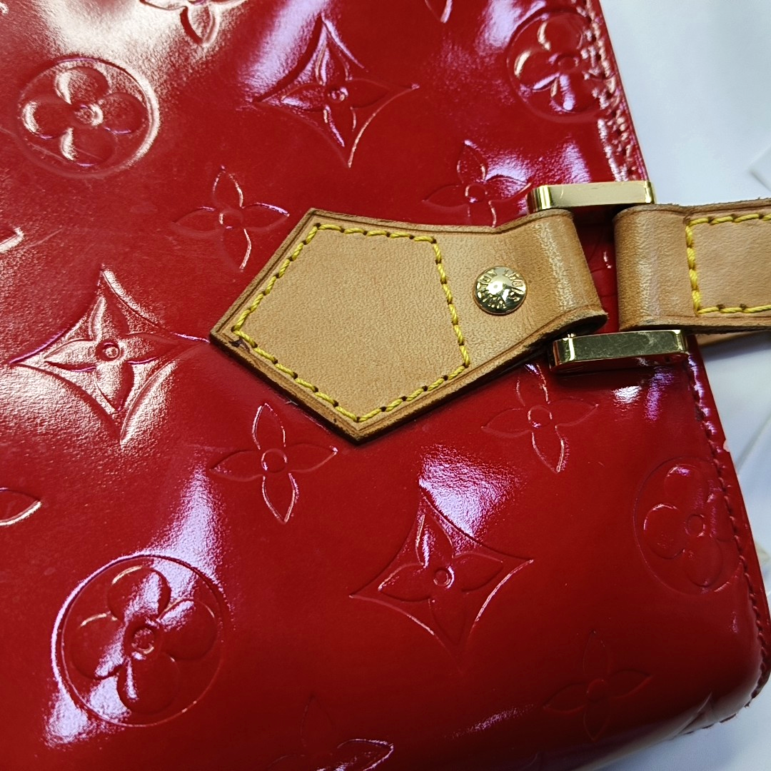 LOUIS VUITTON HOUSTON Red Lacquered Leather Texture Handbag Shoulder Bag Golden hardware Vintage model-(SKU)-943924336