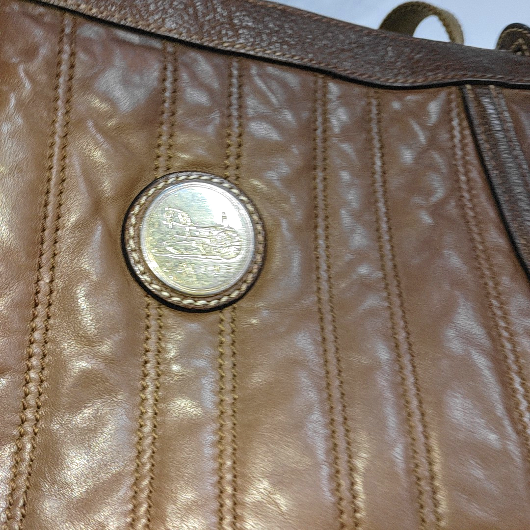 CELINE BOOGIE Brown Leather Quilted Single Shoulder Bag Crossbody Golden hardware-(SKU)-14448412